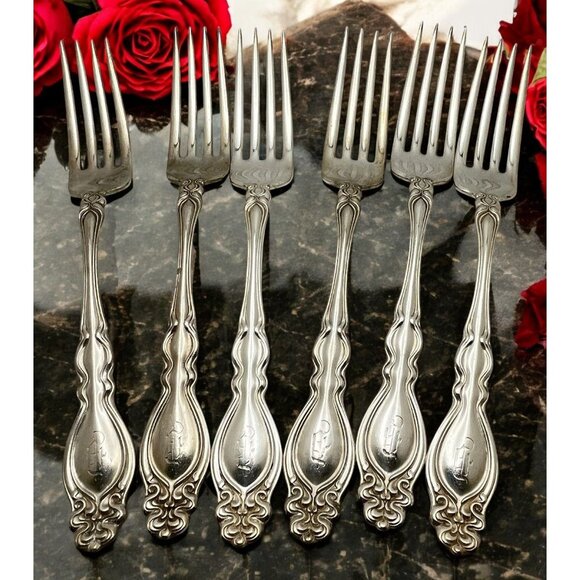 Vintage Holmes & Edwards Chalon Chatsworth Dinner Forks Set of 6 Monogrammed - Picture 1 of 7